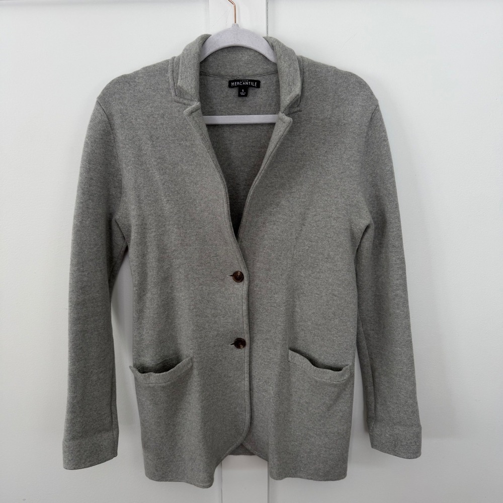 J. Crew Mercantile Gray Knit Sweater Blazer 100% Cotton‎ Pockets Classic Small